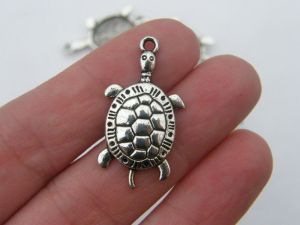 8 Turtle tortoise charms antique silver tone FF135