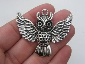 2 Owl pendants antique silver tone B134