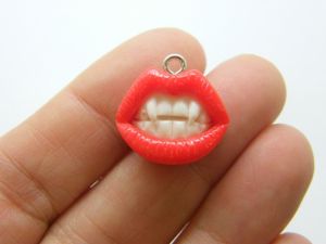 2 Vampire mouth charms red resin HC84