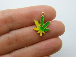 6 Leaf marijuana weed charms green yellow gold tone L93