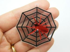 1 Spider spiderweb cobweb Halloween pendants clear red  black acrylic HC1233