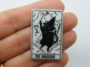 2 The Magician cat tarot card Halloween pendant black white acrylic HC1238