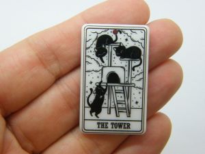 2  The Tower cat tarot card Halloween pendant black white acrylic HC1236