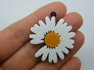 2 Daisy flower pendants black white yellow  acrylic F209