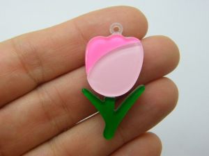 8 Tulip flower pendants pink green  acrylic F123