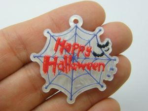 4 Happy Halloween spiderweb pendants white blue red black acrylic HC1244