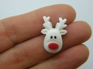10 Reindeer Christmas embellishment cabochon white red resin CT165