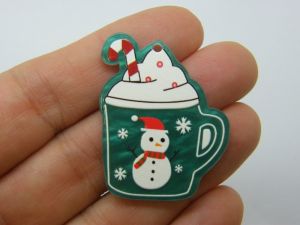 4 Hot chocolate Christmas pendants green red white resin CT106