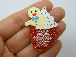 4 Hot chocolate Christmas pendants red white resin CT357