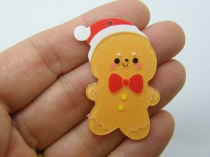 4 Gingerbread man Christmas pendants brown red white resin CT192