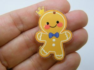 4 Gingerbread man pendants yellow white acrylic CT356