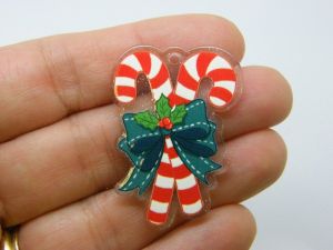 4 Candy canes Christmas pendants red white green acrylic CT352