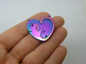 1 Cat 2 part heart charms multi colour stainless steel A1038
