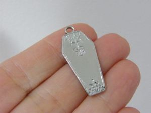 2  Coffin pendants silver tone stainless steel HC234