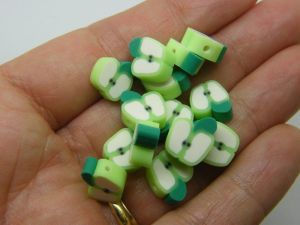 30 Apple fruit beads green white polymer clay FD92 - SALE 50% OFF