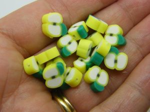 30 Apple fruit beads yellow white polymer clay FD157 - SALE 50% OFF