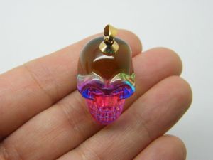 1 Skull pendant gold bail  rainbow glass HC1084