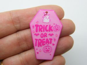 2 Coffin Trick or treat Halloween pink acrylic HC1262