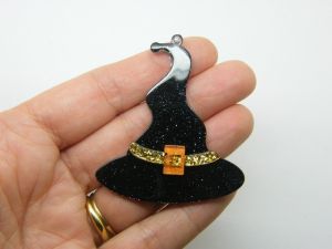 2 Witch hat Halloween pendants black orange acrylic HC1007