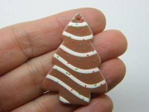 2 Christmas tree pendants  brown white  acrylic CT196