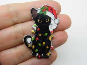 2 Christmas cat pendants  black  acrylic CT194