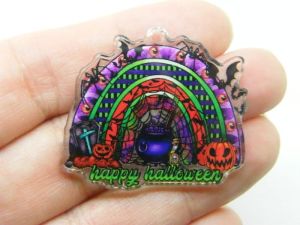 2 Happy Halloween rainbow pendants acrylic HC265