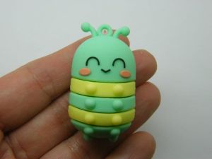 4 Caterpillar pendants green yellow PVC plastic A