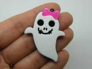 2 Girl ghost Halloween pendants white black pink acrylic HC863