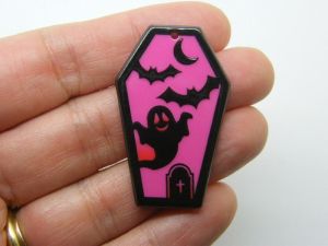 2 Coffin ghost bats Halloween pink acrylic HC1275