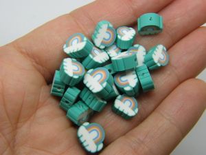 30 Rainbow cloud beads teal rainbow polymer clay S54 - SALE 50% OFF