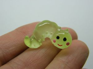 4 Caterpillar miniature embellishment green resin A635