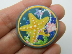 4 Starfish pendants yellow blue acrylic FF133