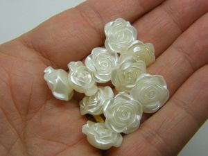 50 Rose flower beads silvery golden pearl acrylic BB444