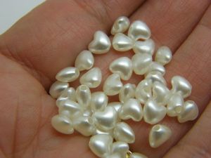200 Heart beads silvery golden pearl acrylic AB884