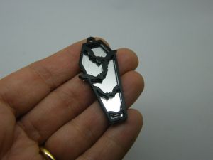 2 Coffin bats pendants silver and black acrylic HC1286