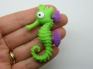 4 Seahorse pendant purple green PVC plastic FF