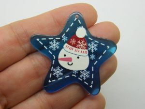 4 Snowman star Christmas pendants blue acrylic CT258
