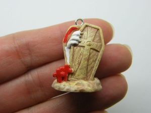 2 Coffin zombie hand Halloween charms brown resin HC1299
