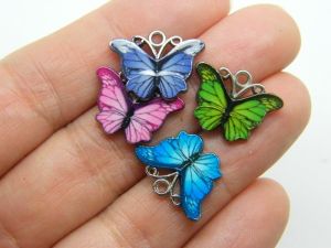 4 Butterfly charms silver and random mixed tone A898
