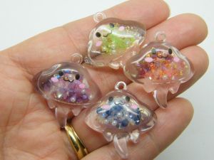 4 Jellyfish charms clear random mixed acrylic FF485