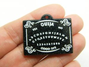 2 Ouija board pendants black white glitter dust acrylic HC1165