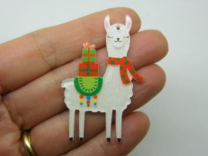4 Christmas Alpaca Llama pendants white acrylic CT442