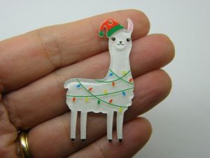 4 Christmas Alpaca Llama pendants white acrylic CT440