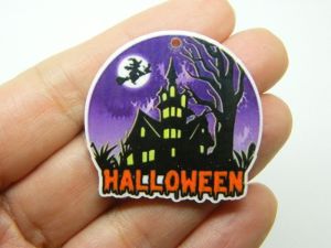 4 Haunted house Halloween pendants purple orange black white acrylic HC1308