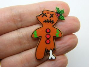 2 Half eaten Gingerbread man Christmas pendants brown acrylic CT433