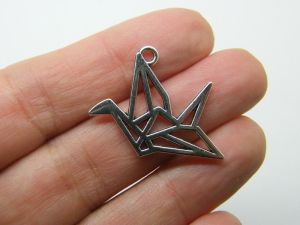 12 Paper bird origami charms antique silver tone P637