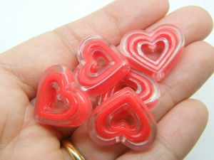 20 Heart beads clear red acrylic  BB423