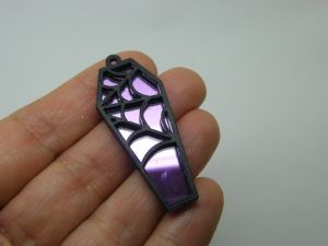 2 Coffin spiderweb pendants purple and black acrylic HC1315