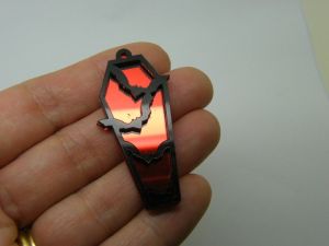 2 Coffin bats pendants red and black acrylic HC1314