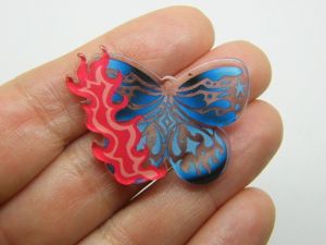 4 Beautiful butterfly flame pendants clear blue red acrylic A661